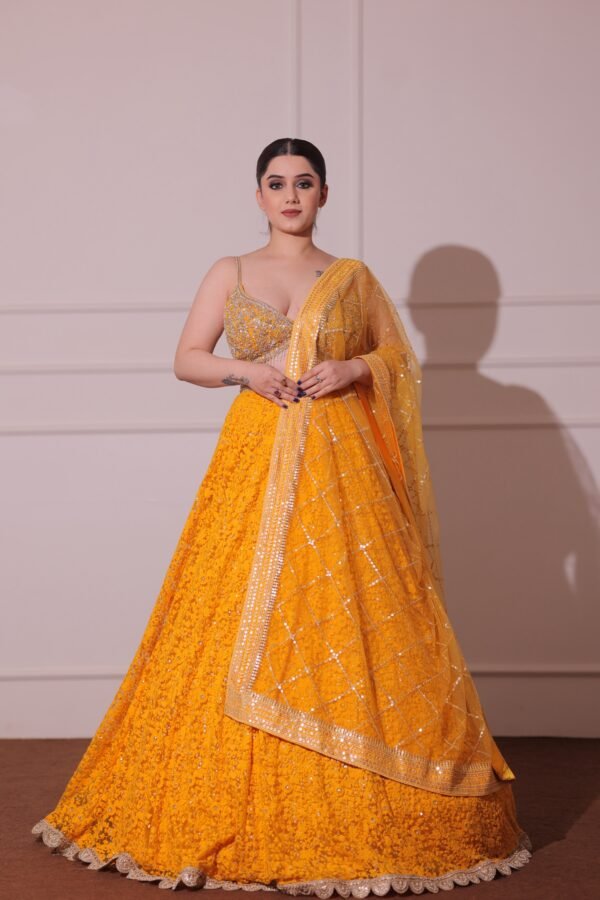 YELLOW THREAD WORK LEHENGA WITH ZARDOZI BLOUSE