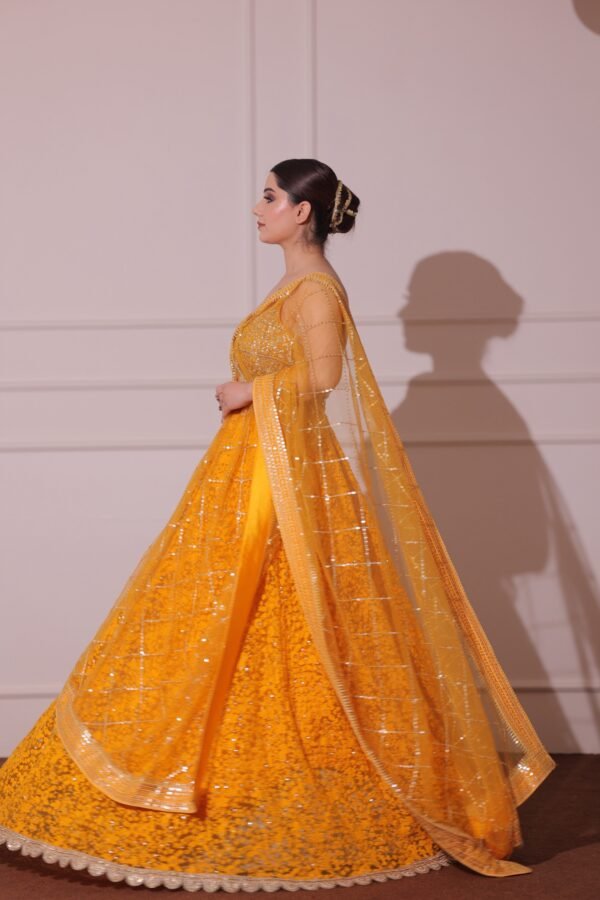 YELLOW THREAD WORK LEHENGA WITH ZARDOZI BLOUSE - Image 2