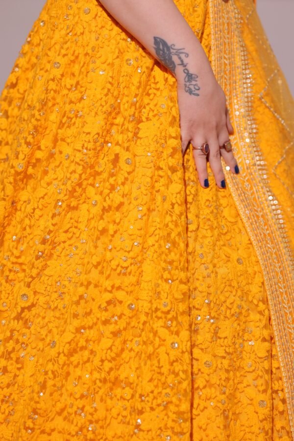 YELLOW THREAD WORK LEHENGA WITH ZARDOZI BLOUSE - Image 3