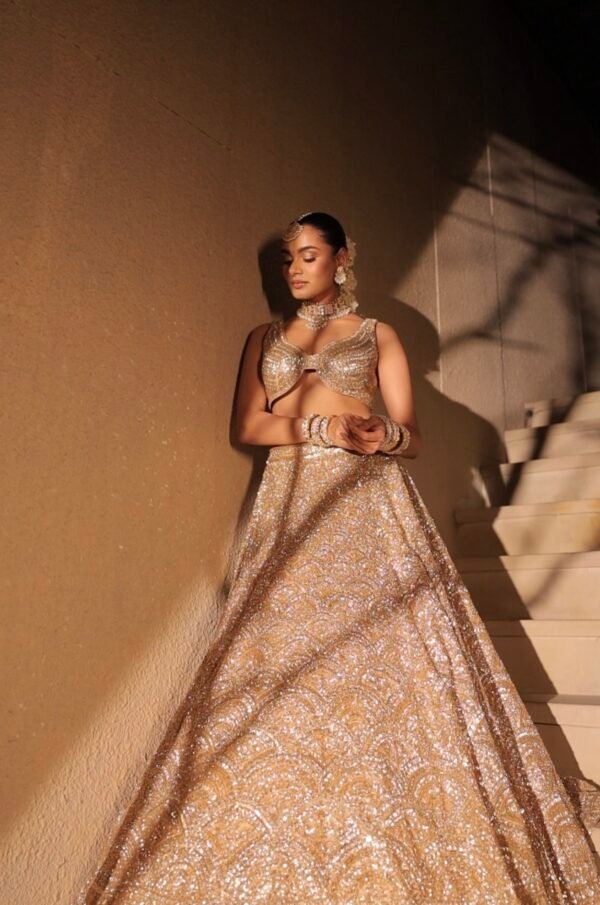 GOLDEN SEQUENCE AND ZARDOZI LEHENGA - Image 7
