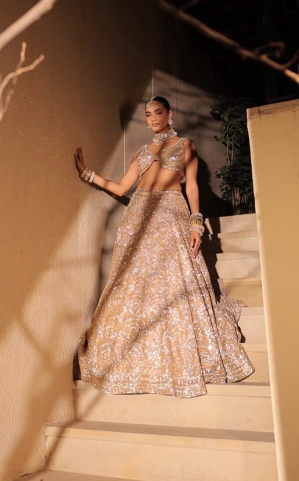GOLDEN SEQUENCE AND ZARDOZI LEHENGA - Image 6