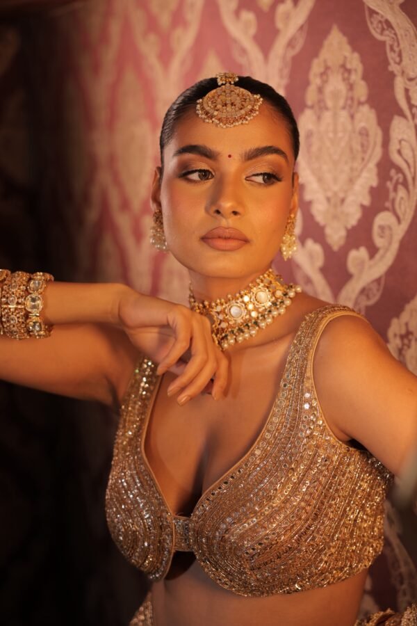 GOLDEN SEQUENCE AND ZARDOZI LEHENGA - Image 4