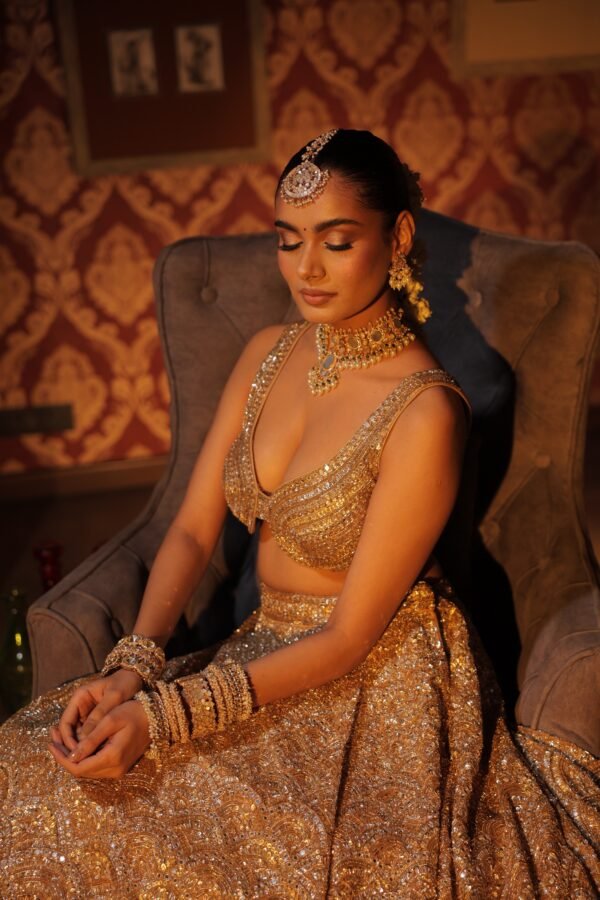 GOLDEN SEQUENCE AND ZARDOZI LEHENGA - Image 3