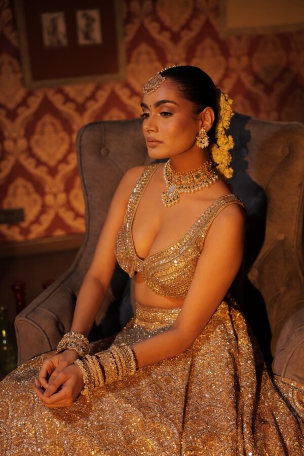 GOLDEN SEQUENCE AND ZARDOZI LEHENGA - Image 2