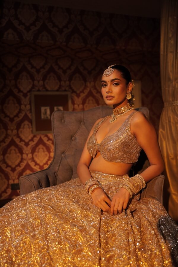 GOLDEN SEQUENCE AND ZARDOZI LEHENGA