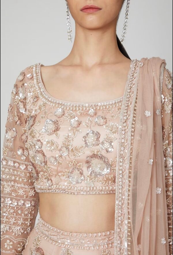 3D FLOWERS EMBROIDERED LEHENGA - Image 3
