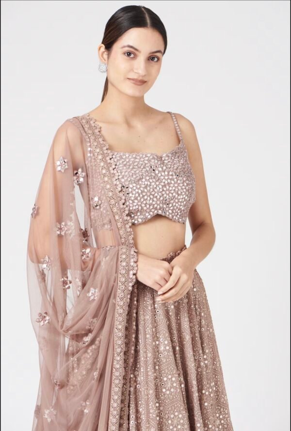 MIRROR WORK BLOUSE WITH THREAD AND MIRROR WORK LEHENGA - Image 3