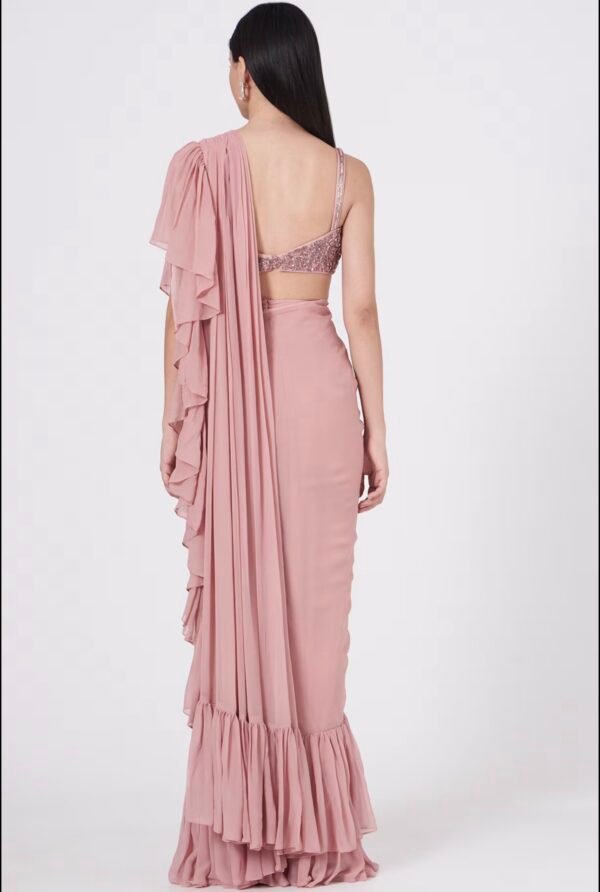 DRAPE FRILL SAREE WITH CUTDANA HAND WORK BLOUSE - Image 3