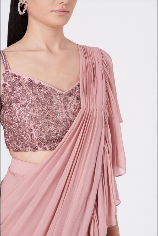 DRAPE FRILL SAREE WITH CUTDANA HAND WORK BLOUSE - Image 2