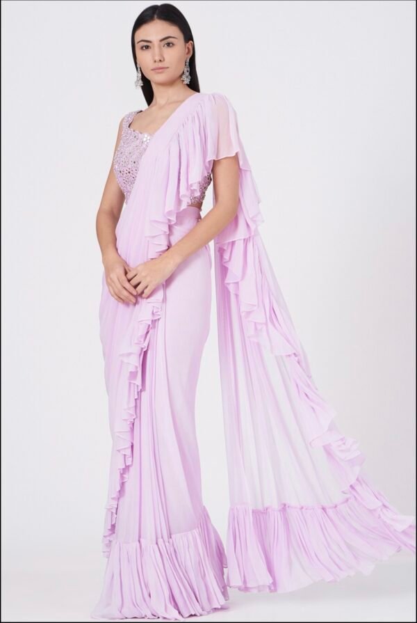 PRE DRAPE SAREE WITH PEARL AND MIRROR WORK