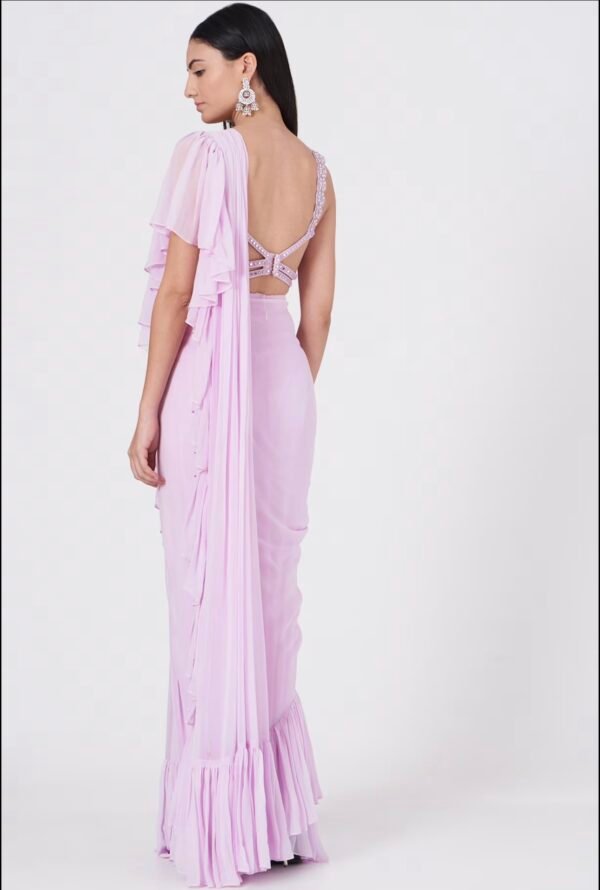 PRE DRAPE SAREE WITH PEARL AND MIRROR WORK - Image 3