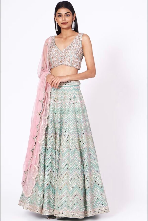 MIRROR WORK ZIGZAG PATTERN LEHENGA