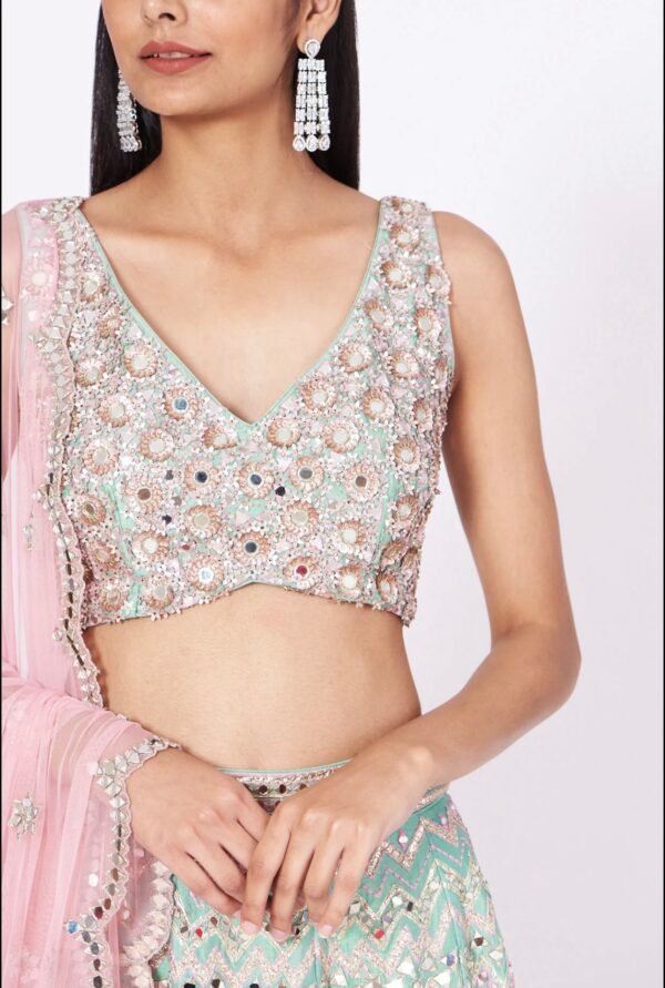 MIRROR WORK ZIGZAG PATTERN LEHENGA - Image 3