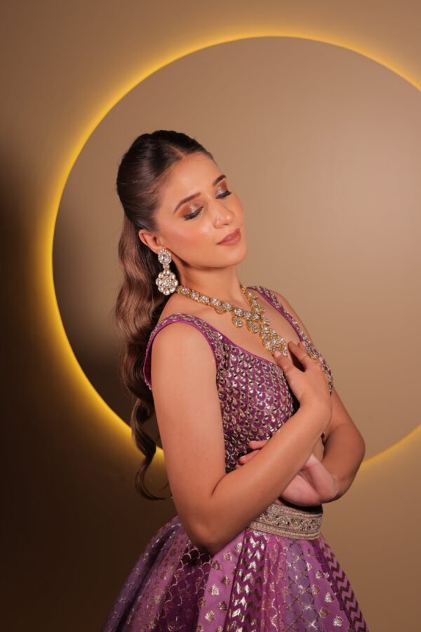 Royal Purple Brocade Embroidered Lehenga - Image 4
