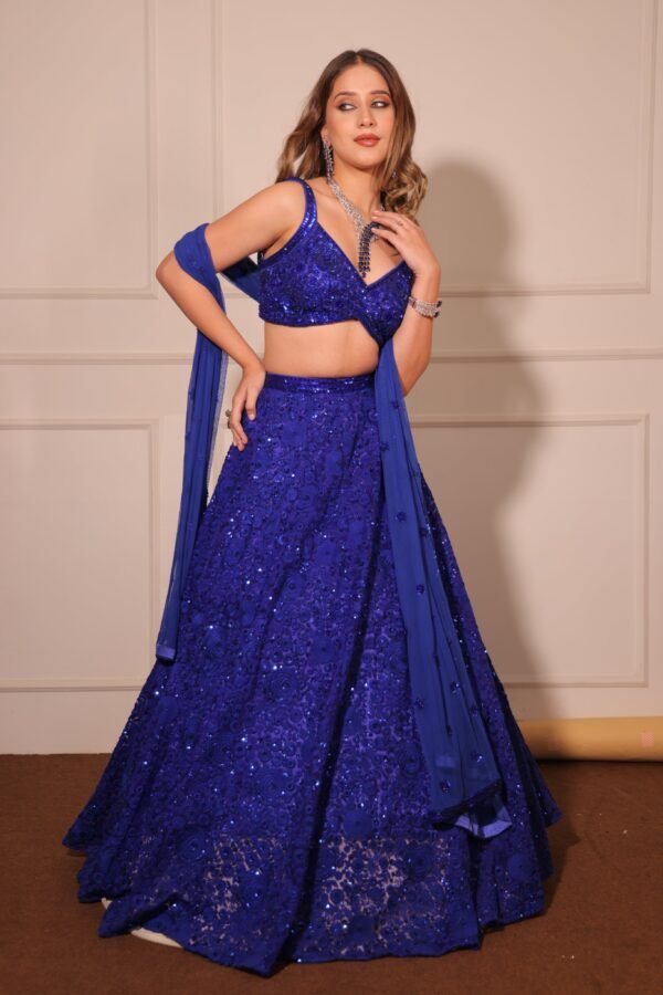 Electric Blue Sequined Embroidered Lehenga